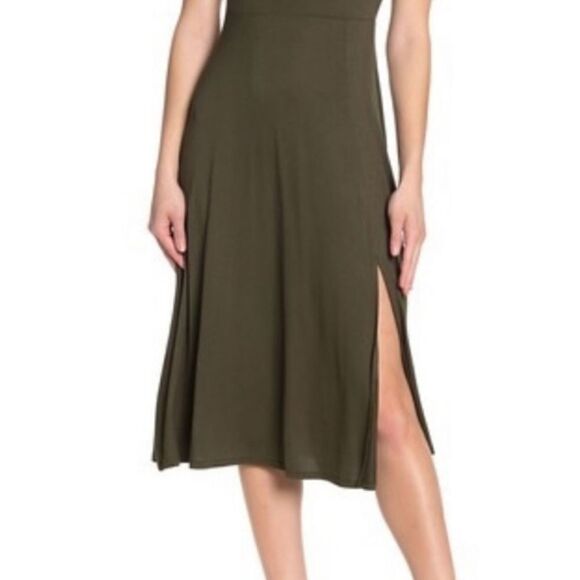 West kei slit midi dress Green Sz Small Suede - Picture 3 of 11